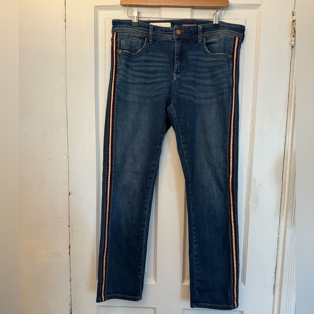 Anthropologie Blue Jeans with Orange Stripe